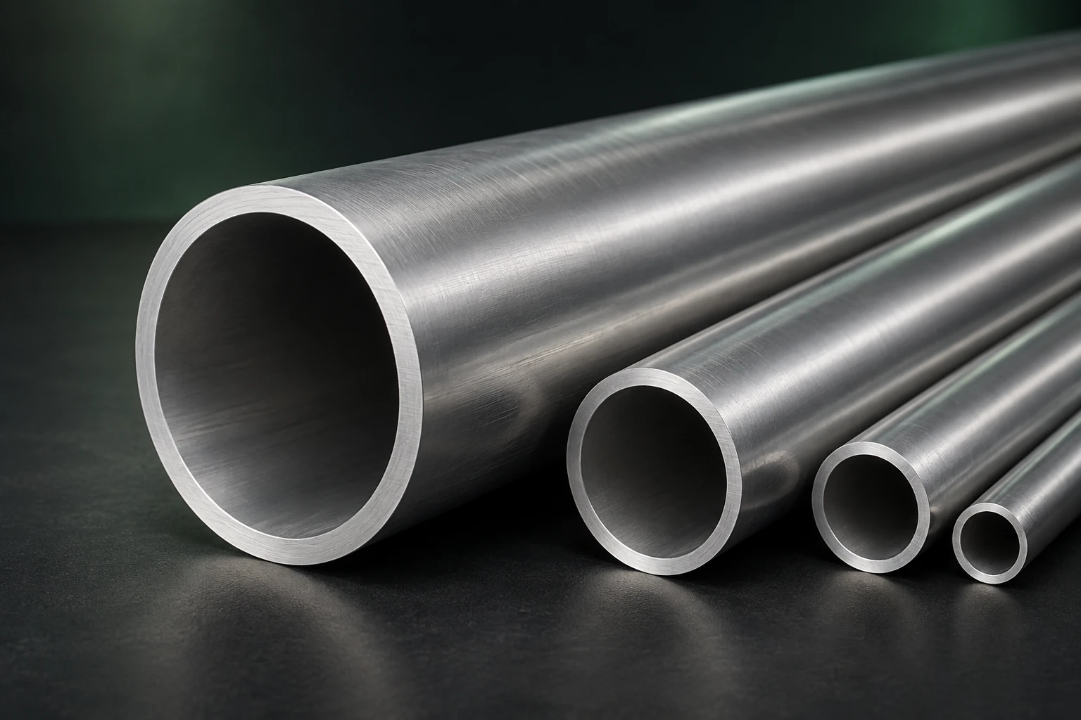 Illustrative silver aluminum round tubes with hollow circular end faces