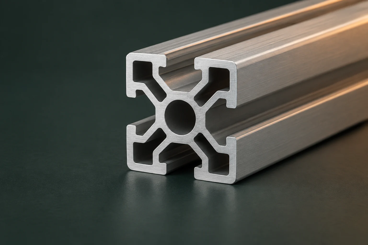 End and T-slot faces of a square aluminum extrusion profile