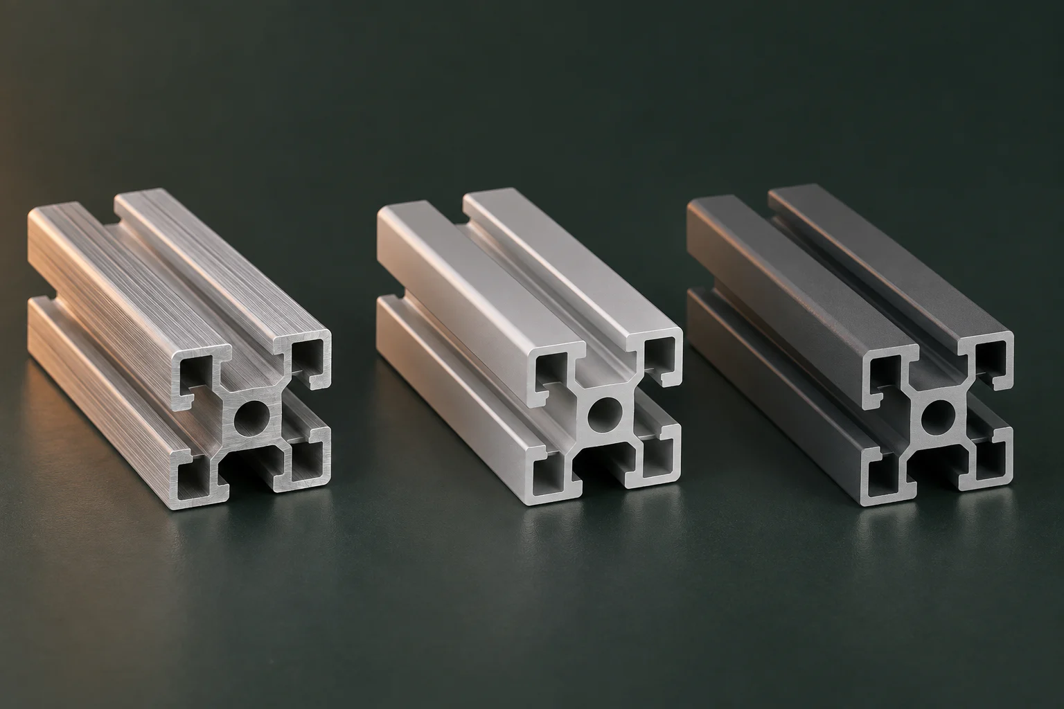 Mill, anodized and powder-coated aluminum extrusion finishes